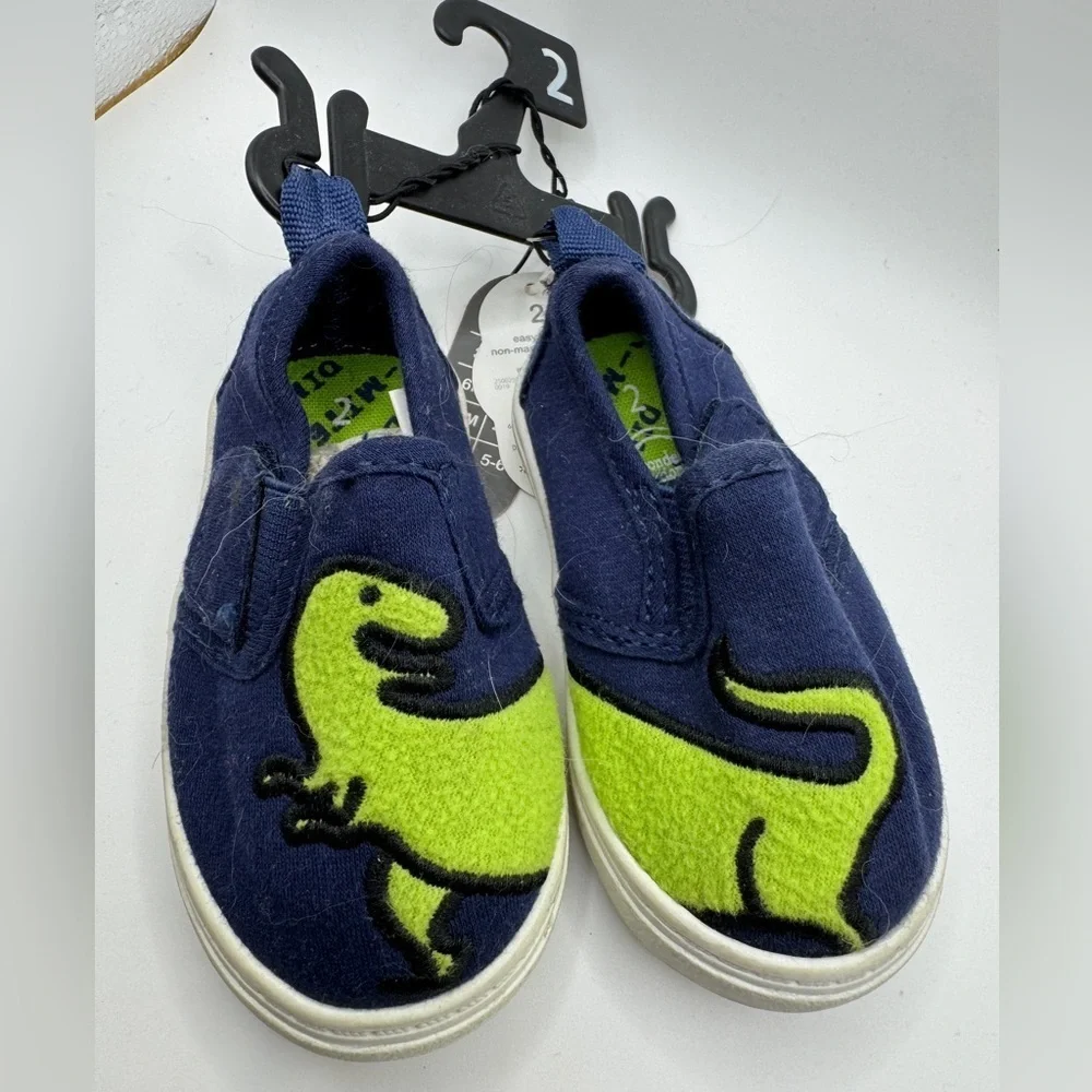 NWT Wonder Nation Baby Boy Size 2 Blue & Green Dinosaur Sneakers